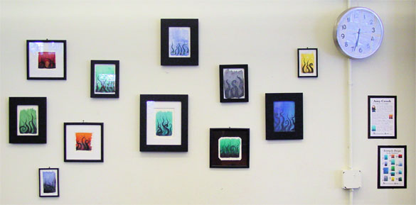 Tentacle Deeps watercolor series by Amy Crook, on display at Endgame in Oakland, CA