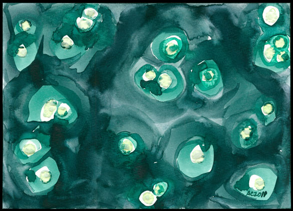 Green Salt Pools, watercolor by Amy Crook