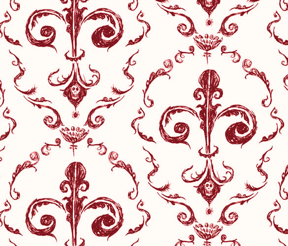 Victorian Wallpaper 1, red on cream, by Amy Crook