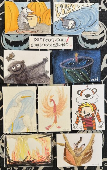 8 sketch cards by Amy Crook