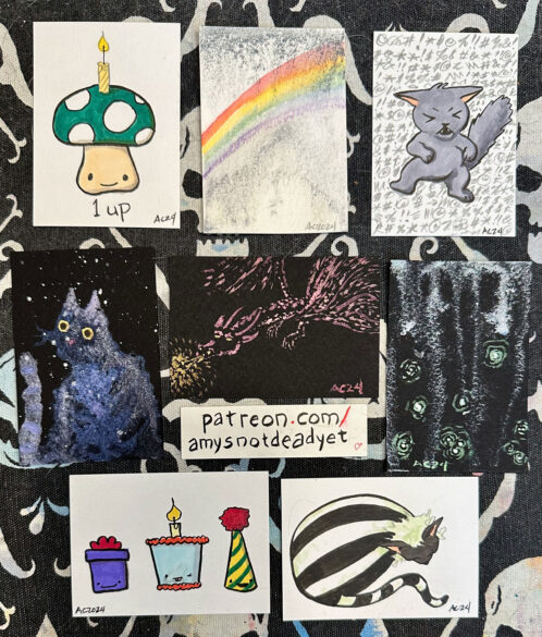 8 sketch cards by Amy Crook