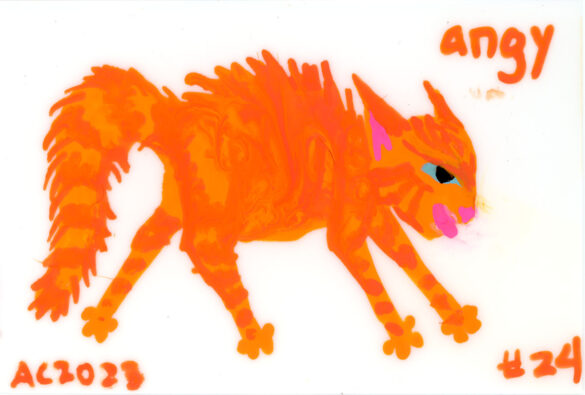 sketch card of a puffed-up orange cat