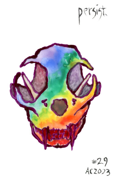 art of a rainbow cat skull