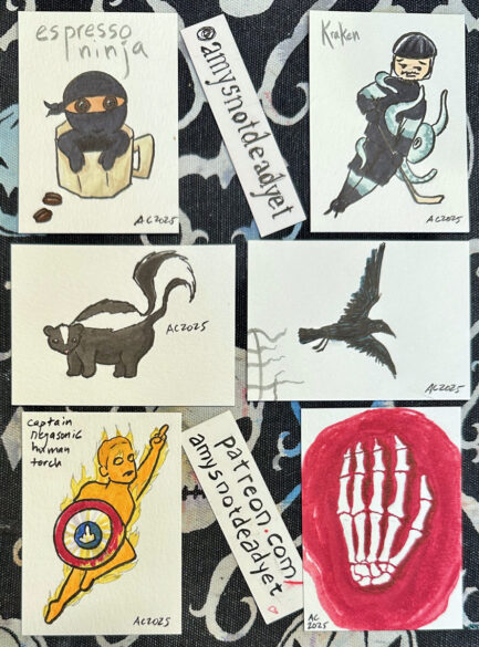 6 sketch cards by Amy Crook