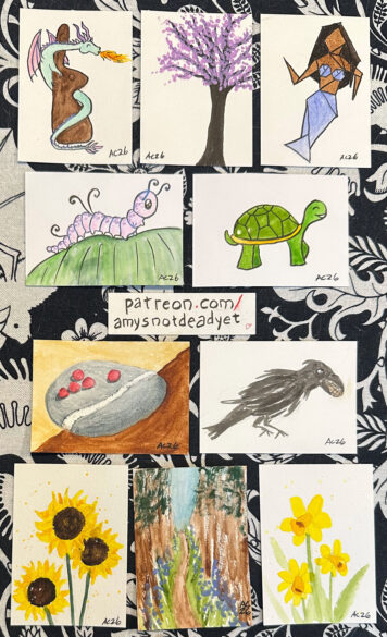 10 sketch cards by Amy Crook