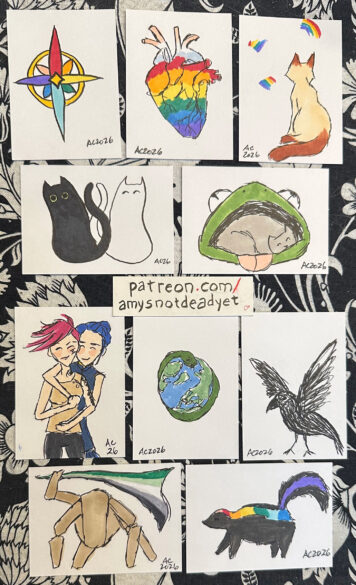 10 sketch cards by Amy Crook
