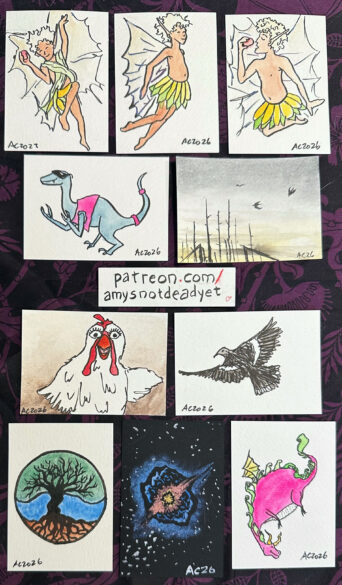 10 sketch cards by Amy Crook
